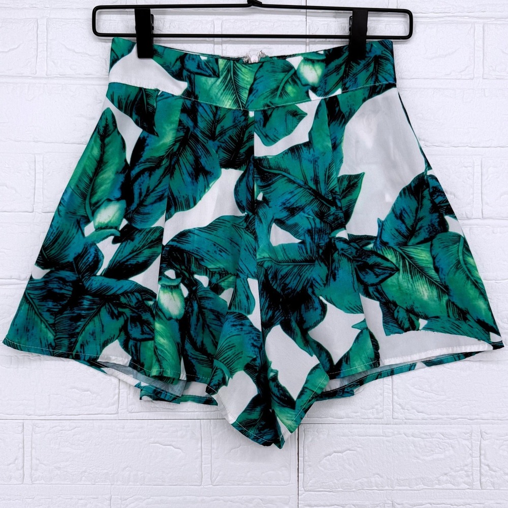 Luxxel Shorts Women S Green Tropical Leaf Print High Waist Skirt Style Summer